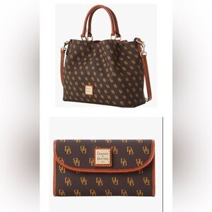 Bundle of Dooney & Bourke Brown Monogram-shoulder Bag with matching wallets new